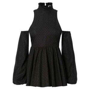 Caroline Constas Mock Neck bell Sleeve Blouse cold shoulders peplum black XS